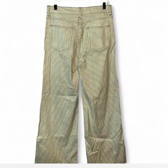 Zara cream and green Pin Striped Wide-Leg high rise 100% cotton jeans Pants 8 - Picture 3 of 10
